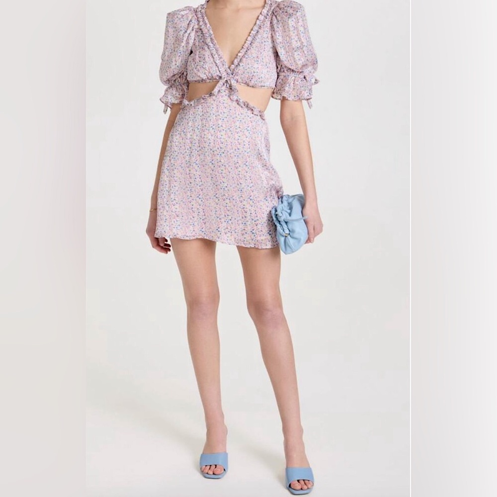 NWT For Love & Lemons Phoebe Floral Cutout Mini Dress Sz S Summer Boho Party - Picture 9 of 9